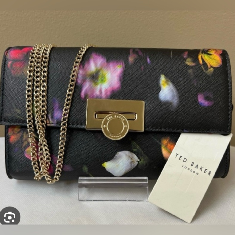 NWT Ted Baker PARISA Winter Glow Floral Print Crossbody Clutch Gold Lock Chain